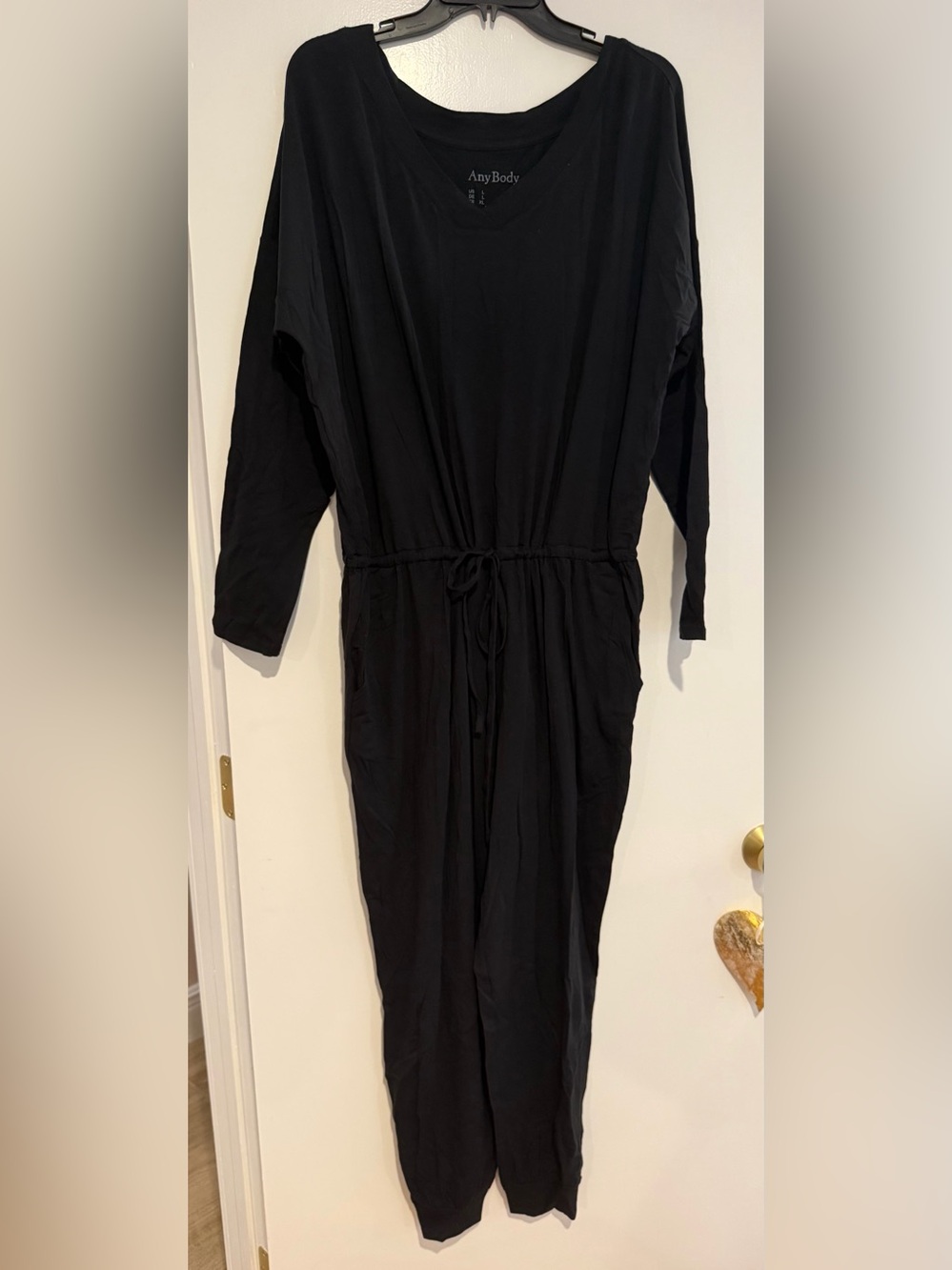 AnyBody Black Long-Sleeve Drawstring Jumpsuit